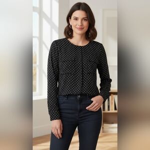 Who What Wear Black and White Polka Dot Blouse